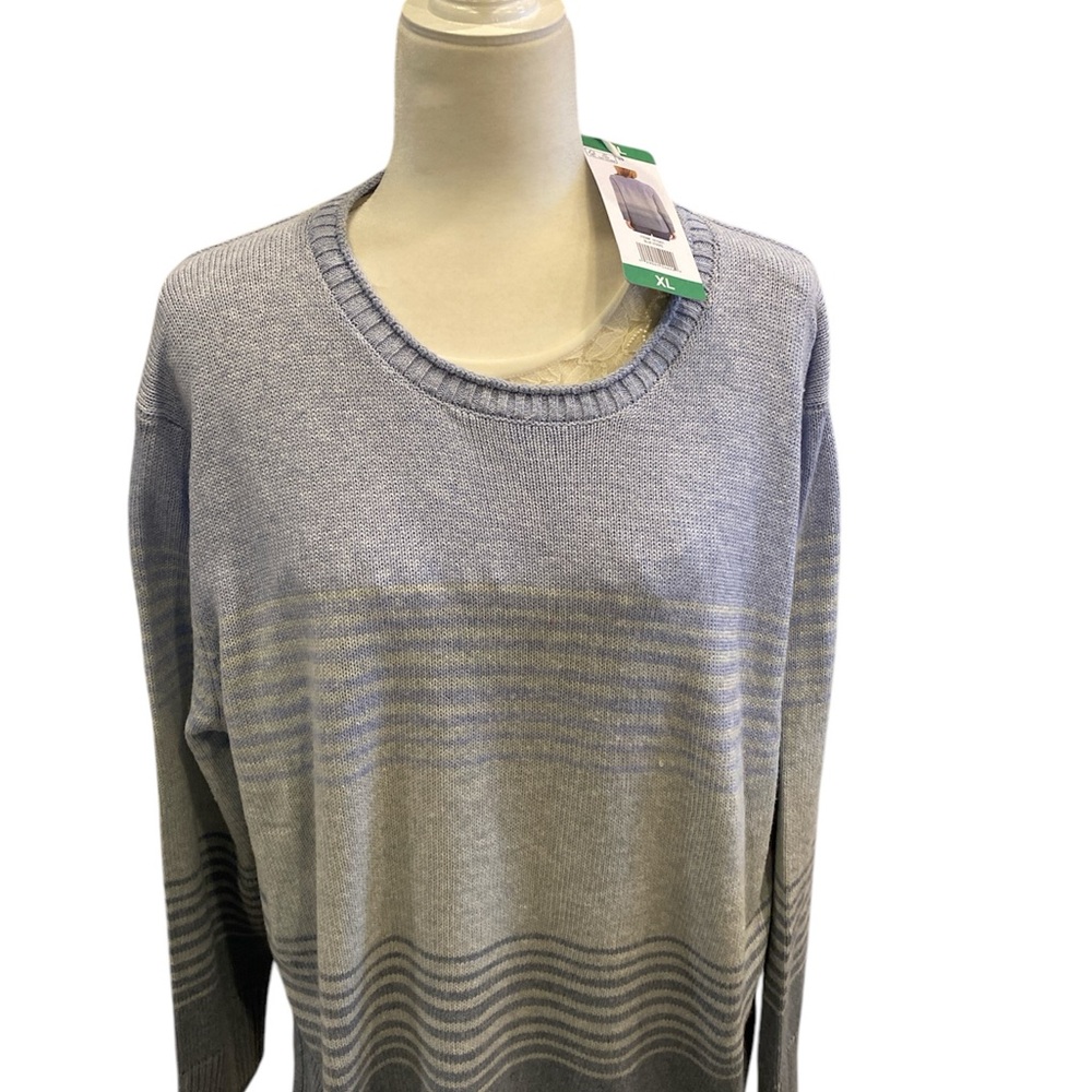 Ella Moss Women's Crewneck Long Sleeve Sweater, Blue Stripe, Size XL